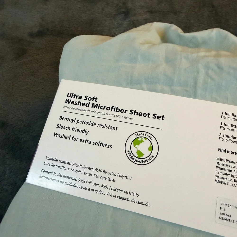 Mainstays Full Size Ultra Soft Washed Microfiber Sheet Set Sea Green new‎